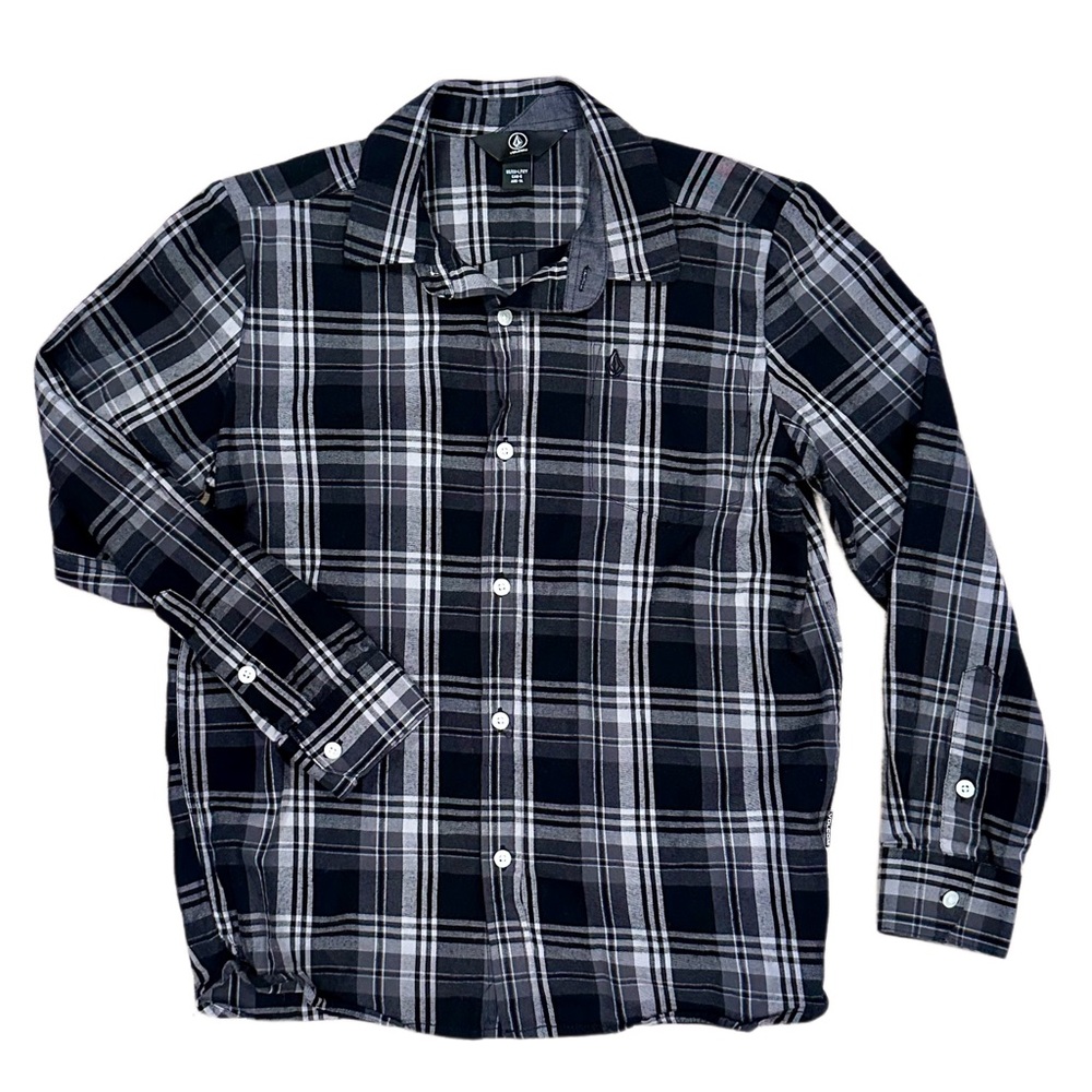 Volcom Big Boys Long Sleeve Button-Down Shirt - Large - 12y - Black and Gray